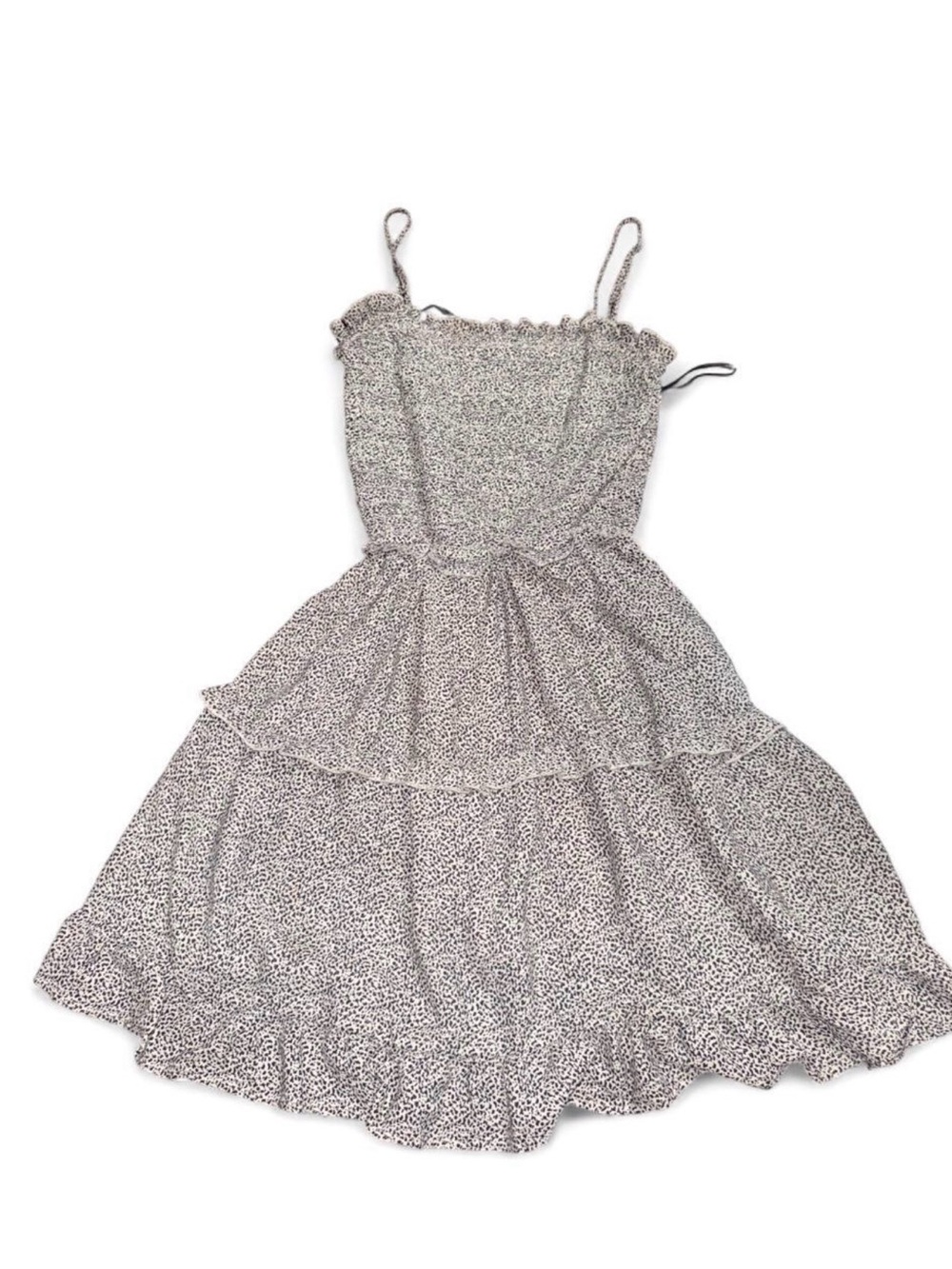 Jessica Simpson Black and White Spotted Smocked Midi Dress